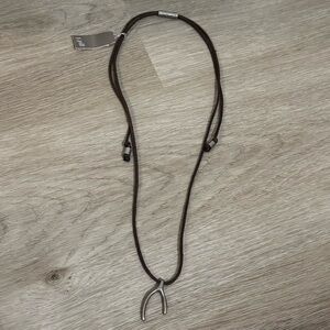 J. Jill Adjustable Brown Cord Necklace Silver Wishbone Pendant NWT